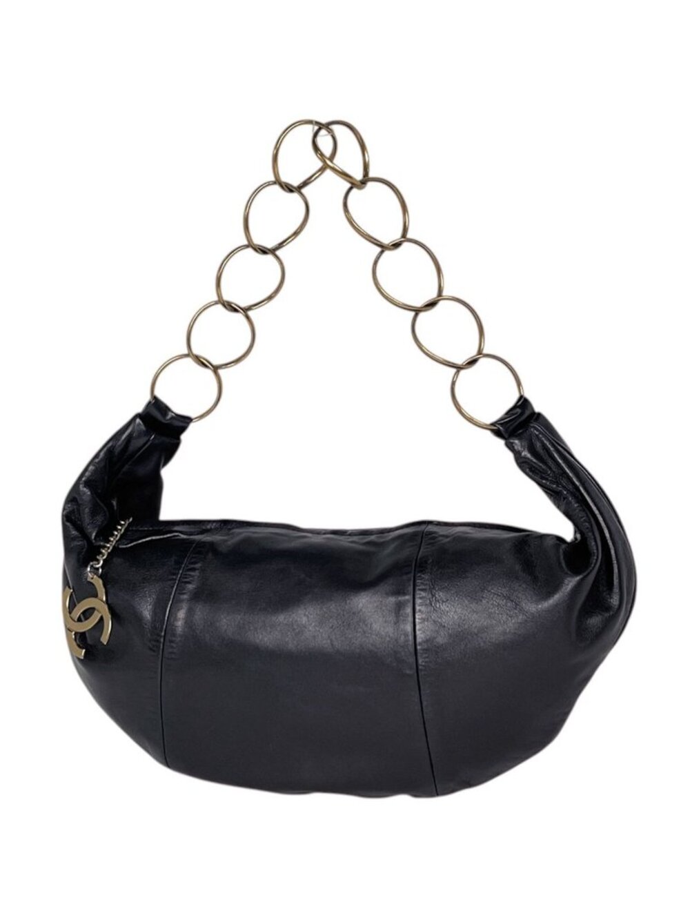 Chanel Shoulder Bag CC Logo Half Moon Leather Black